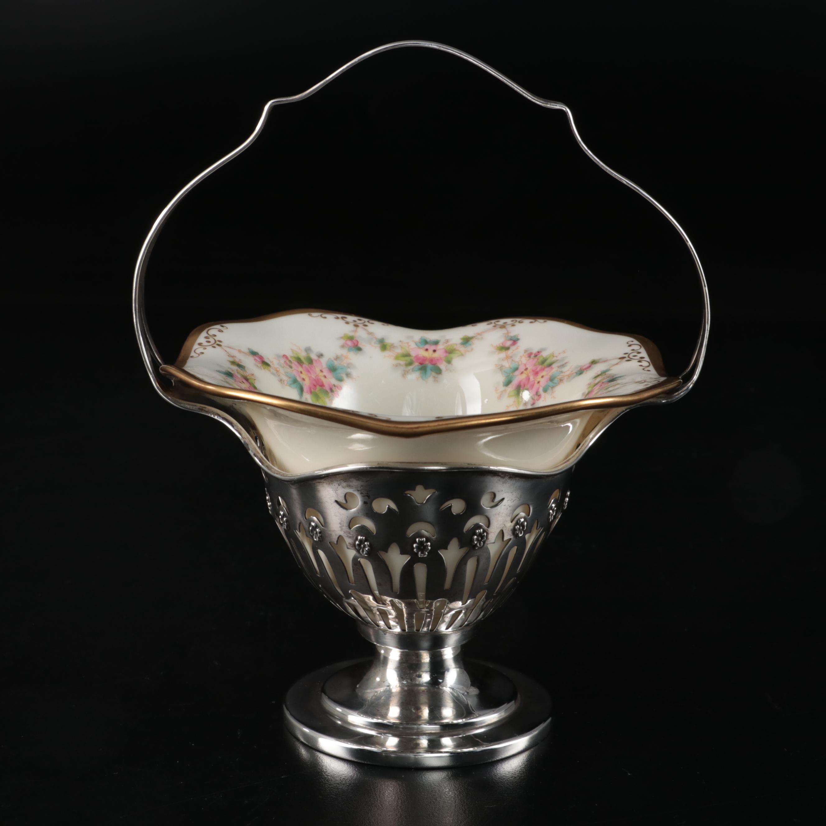Watson Sterling Silver Bonbon Basket with Lenox Porcelain Insert