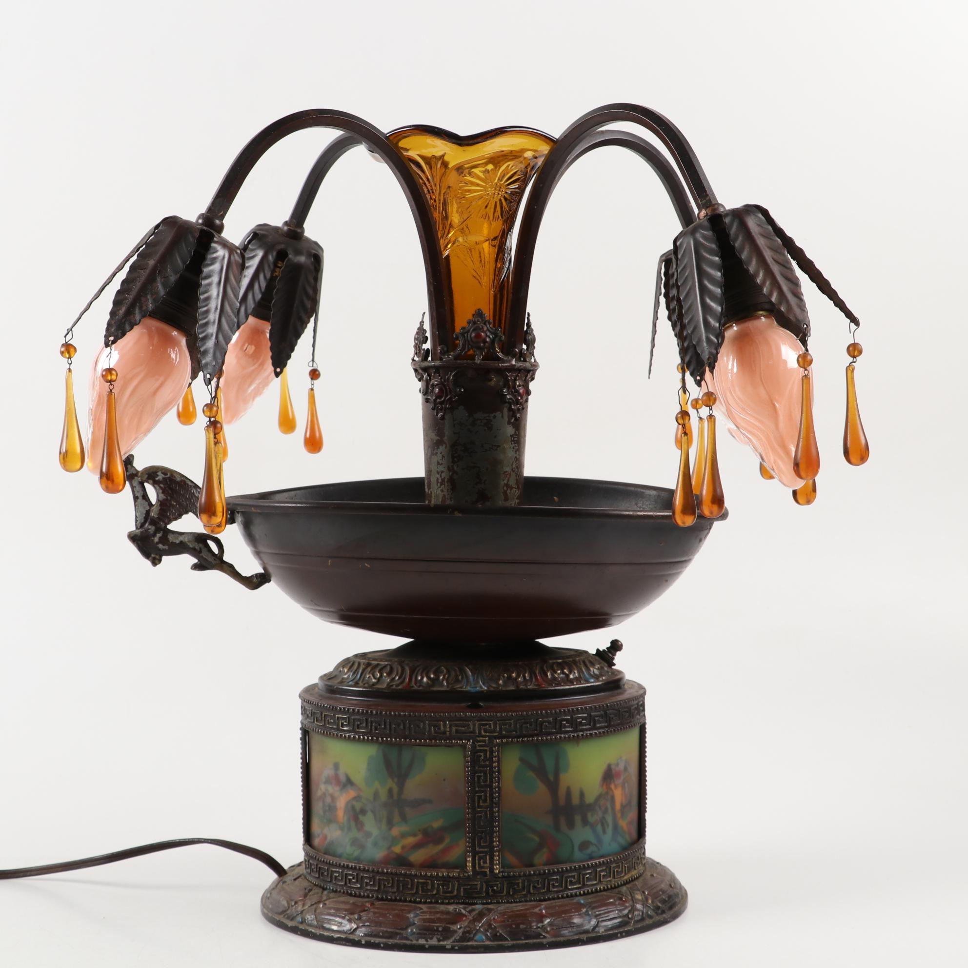 Miller Lamp Co. "Griffin" Style Epergne Table Lamp, Early 20th Century