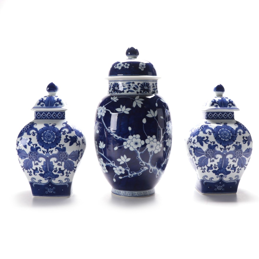 Ballard Designs Blue & White Chinoiserie Collection Ceramic Ginger Jars