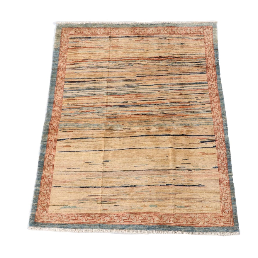 4'2 x 5'10 Hand-Knotted Afghan Gabbeh Wool Rug