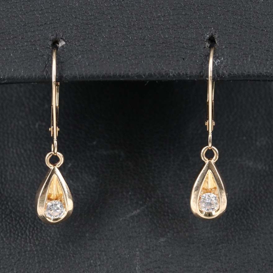 14K Diamond Solitaire Teardrop Dangle Earrings