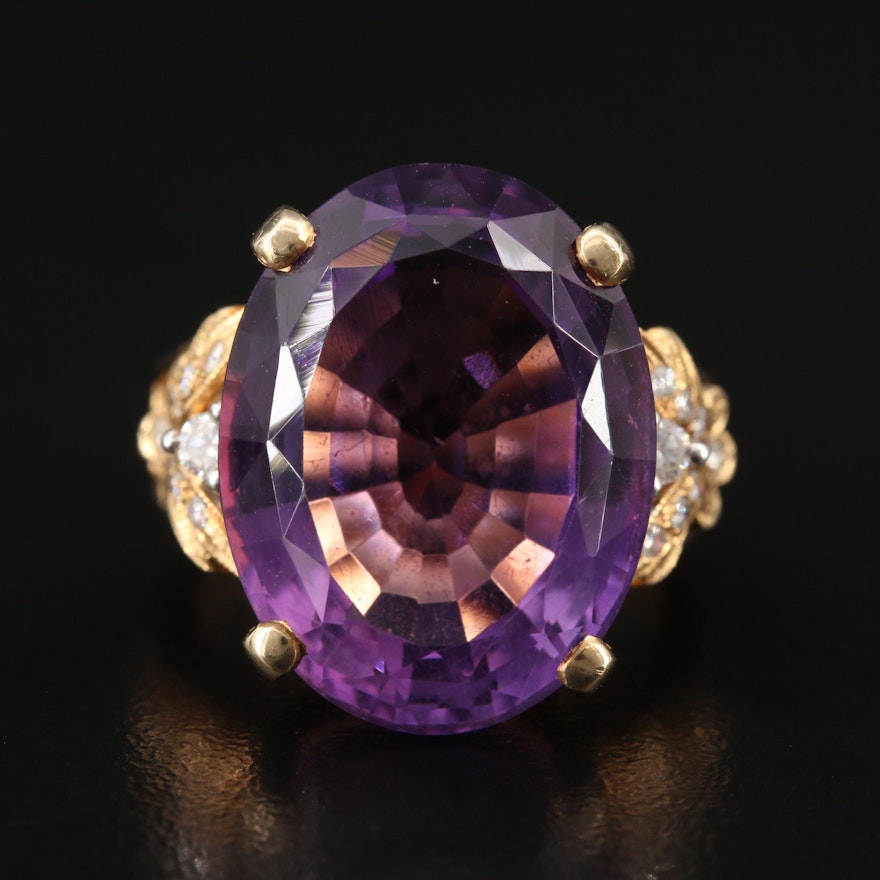 14K 16.50 CT Amethyst and Diamond Ring