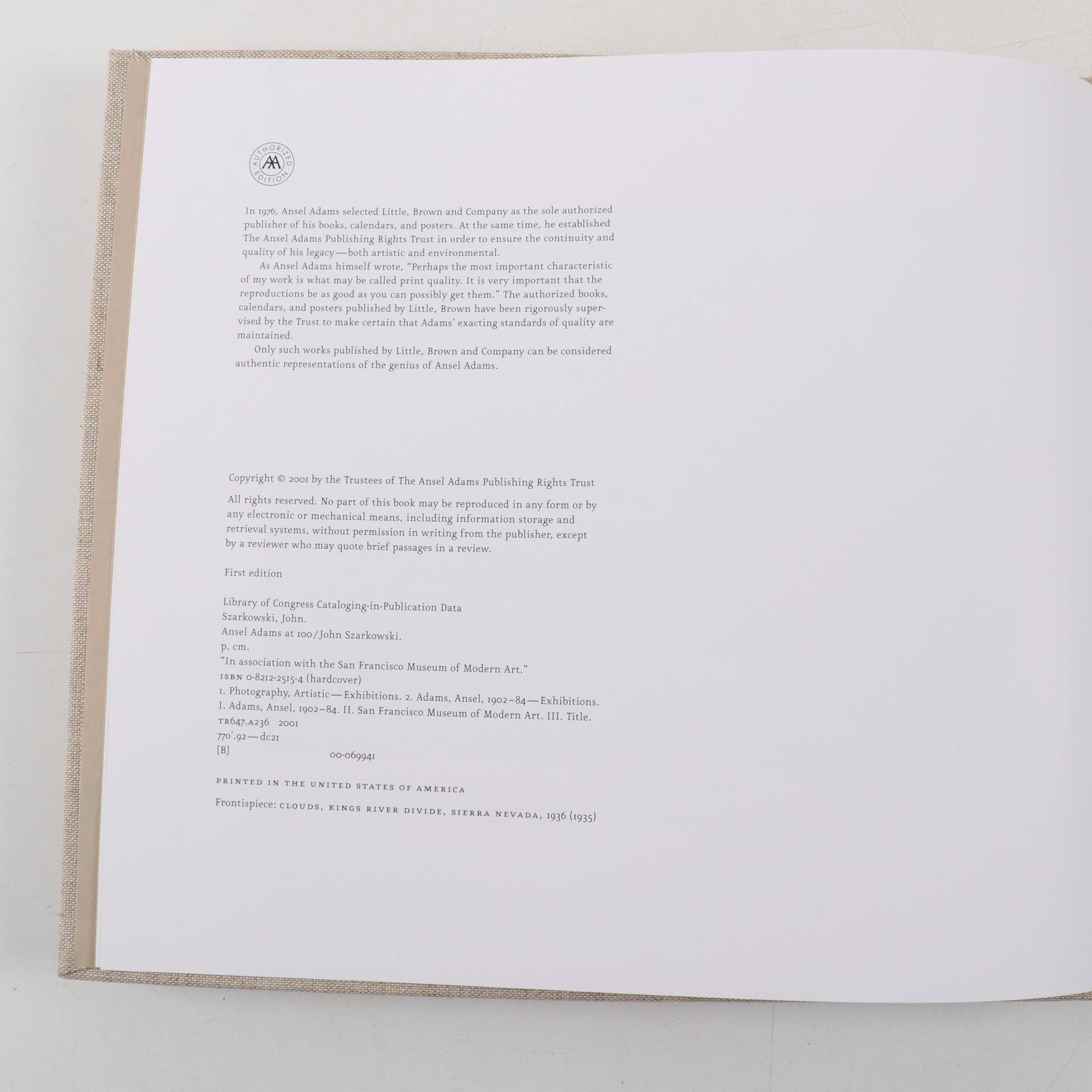 First Edition "Ansel Adams at 100" by John Szarkowski, 2001
