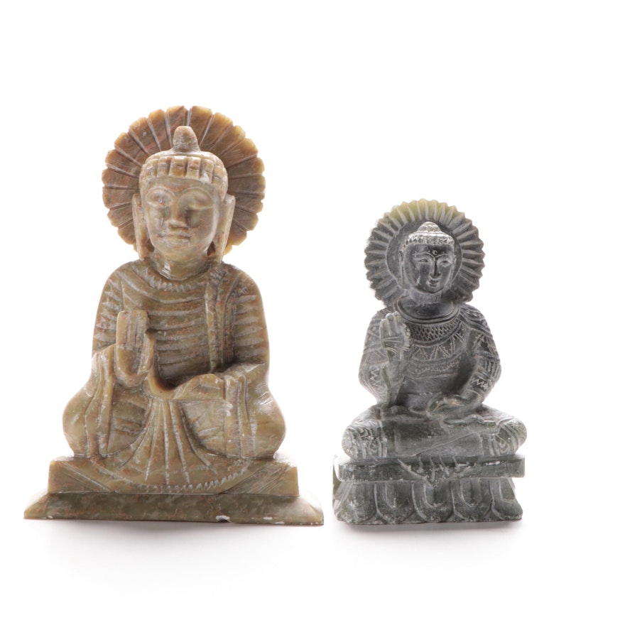 East Asian Carved Serpentine Abhaya Buddhas