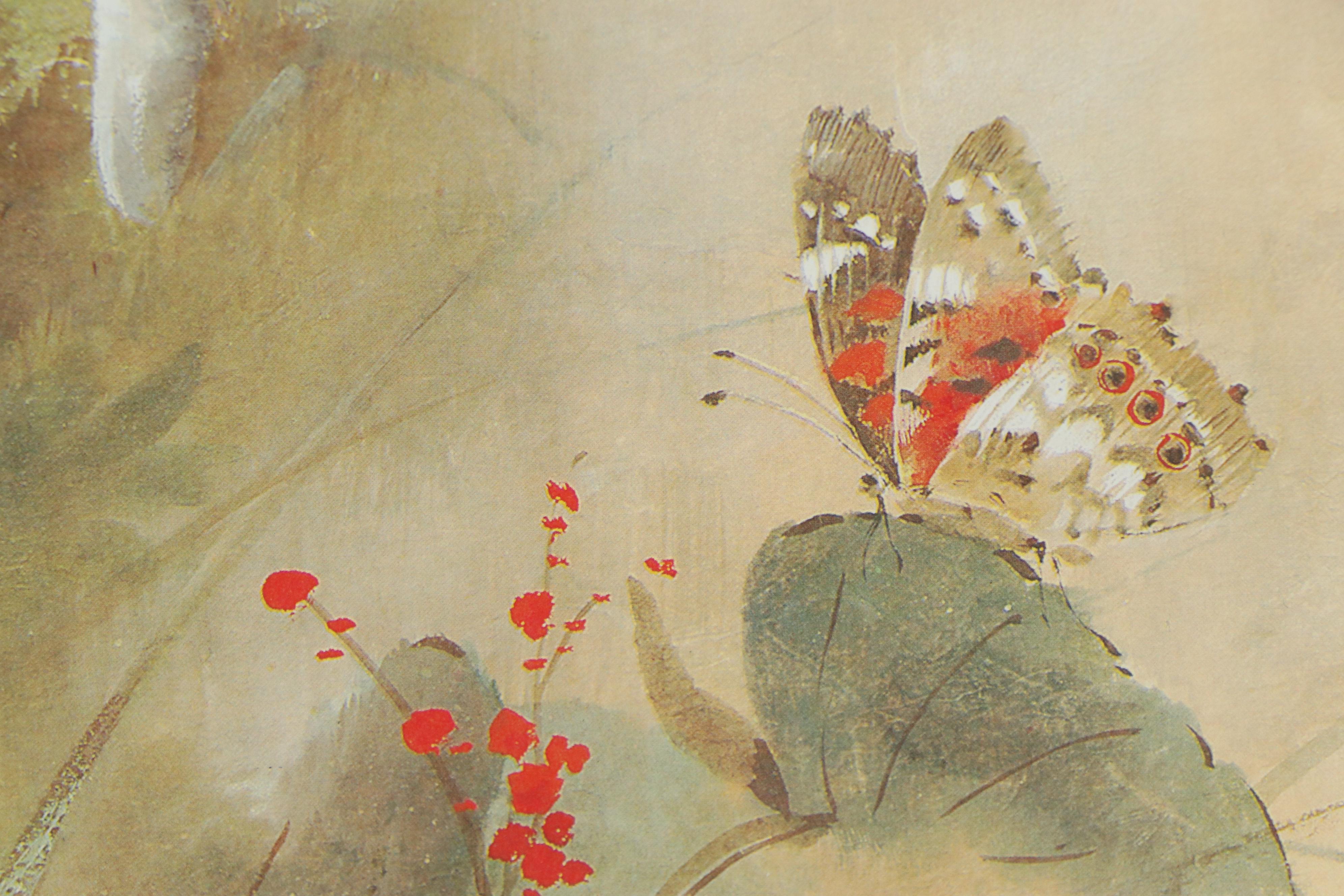 L. Gaydos Offset Lithograph of White Iris and Butterfly