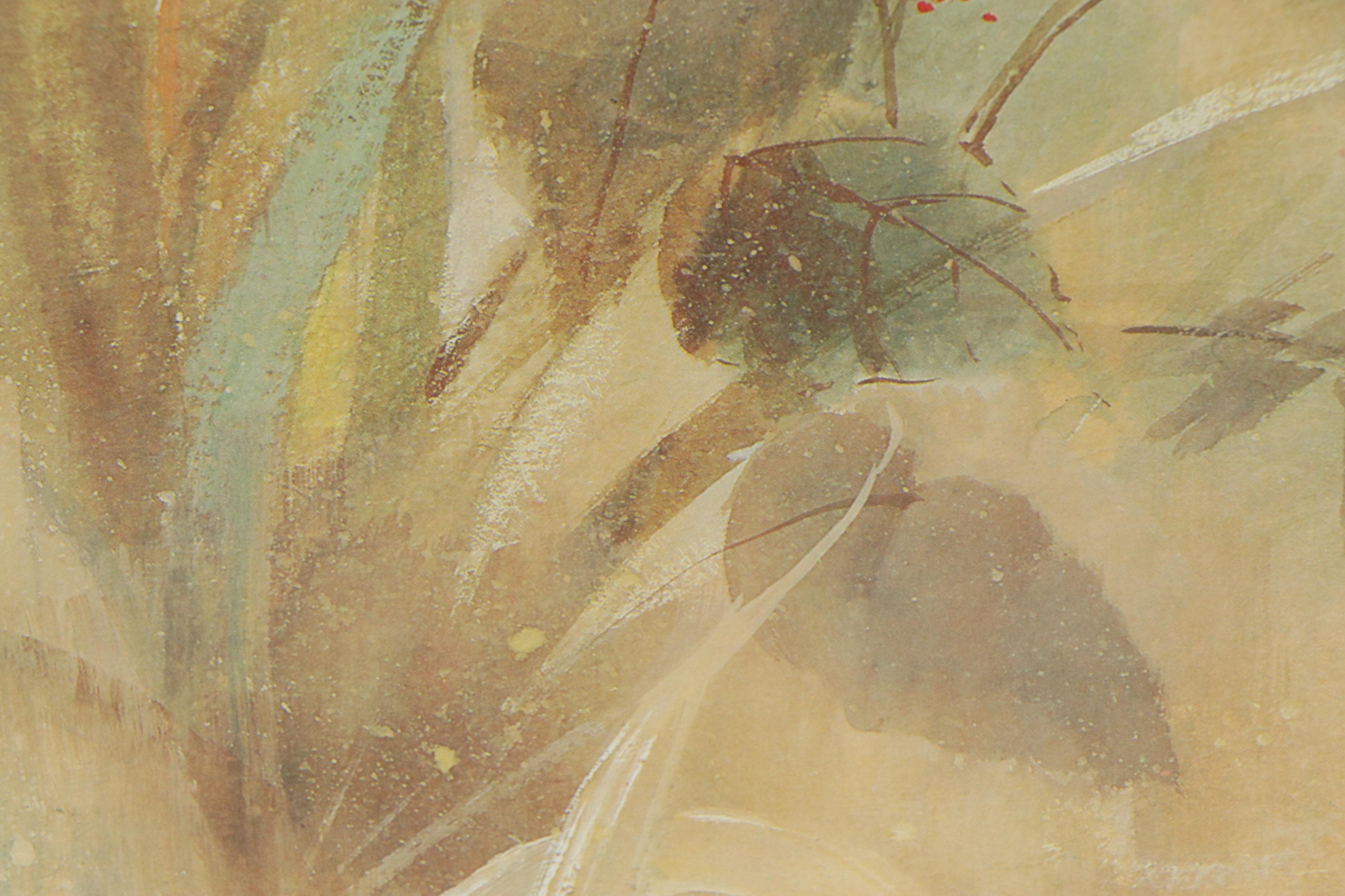 L. Gaydos Offset Lithograph of White Iris and Butterfly