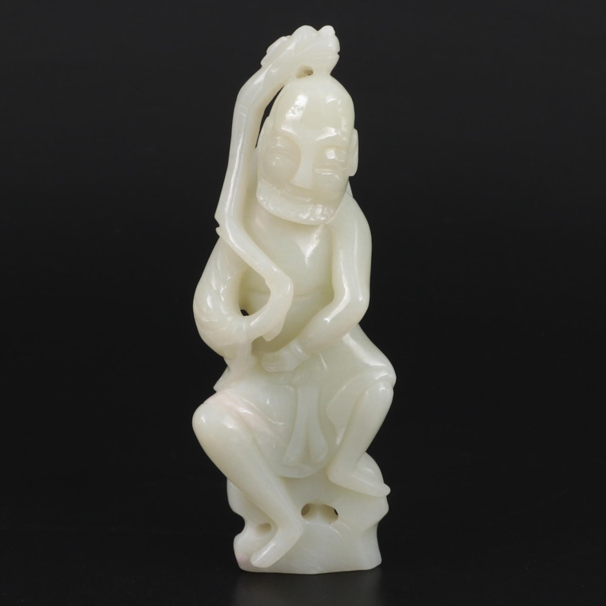 Chinese Carved Nephrite Figurine of Shouxing, God of Longevity
