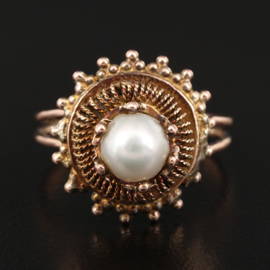 Vintage 10K Pearl Tiered Filigree Ring