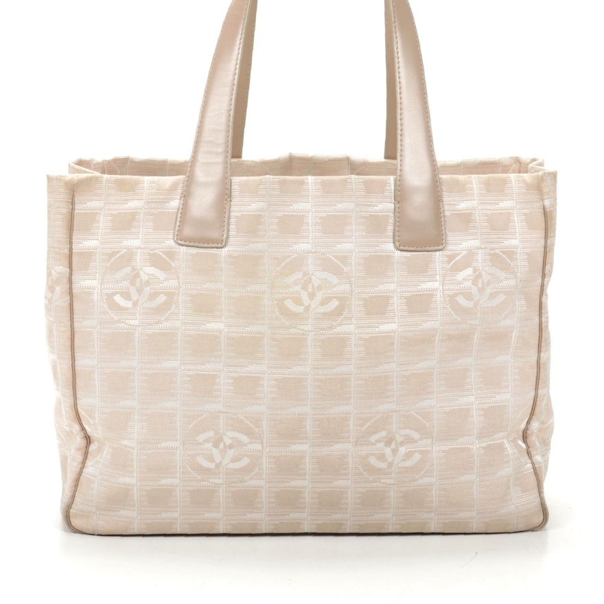 Chanel Travel Line Tote in Beige CC Nylon Jacquard and Leather
