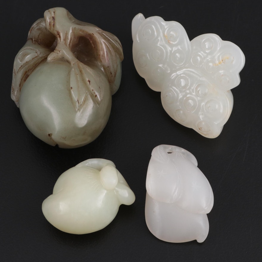 Chinese Carved Serpentine Fruit Figurines and Pendants