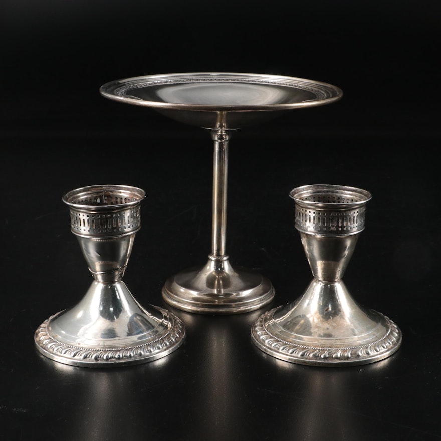 Duchin Creation Sterling Silver Candlesticks with Other Sterling Compote