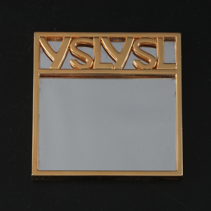 Yves Saint Laurent Gold Tone Compact Mirror and Microfiber Case