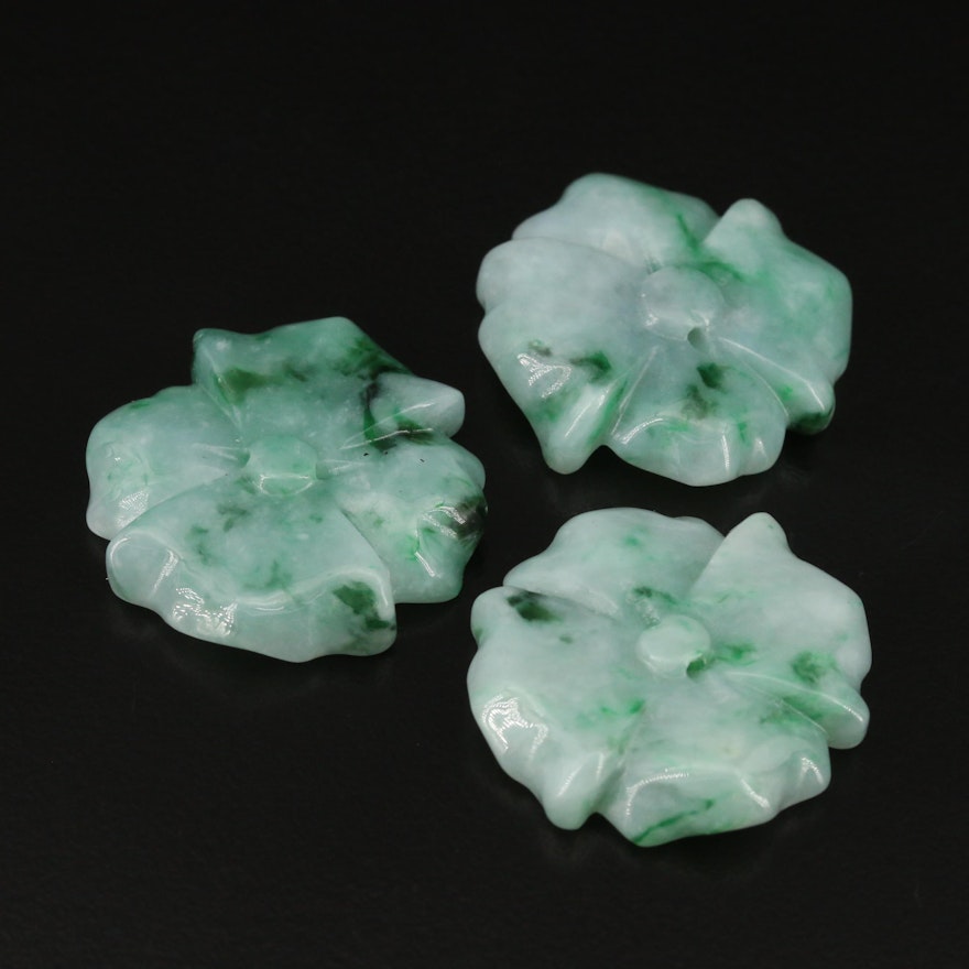 Matched Pair of Loose Carved Jadeite Flowers