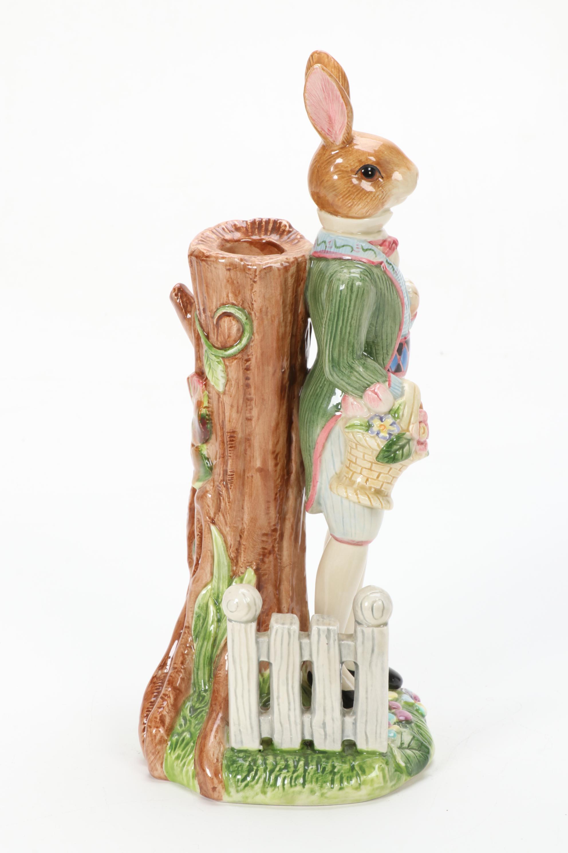 Fitz and Floyd "Old World Rabbits" Figurine Candlestick, 1999–2003