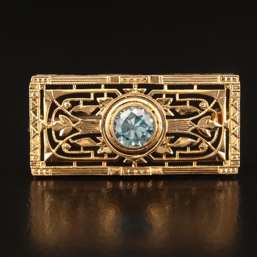 Art Deco Style 10K Zircon Brooch