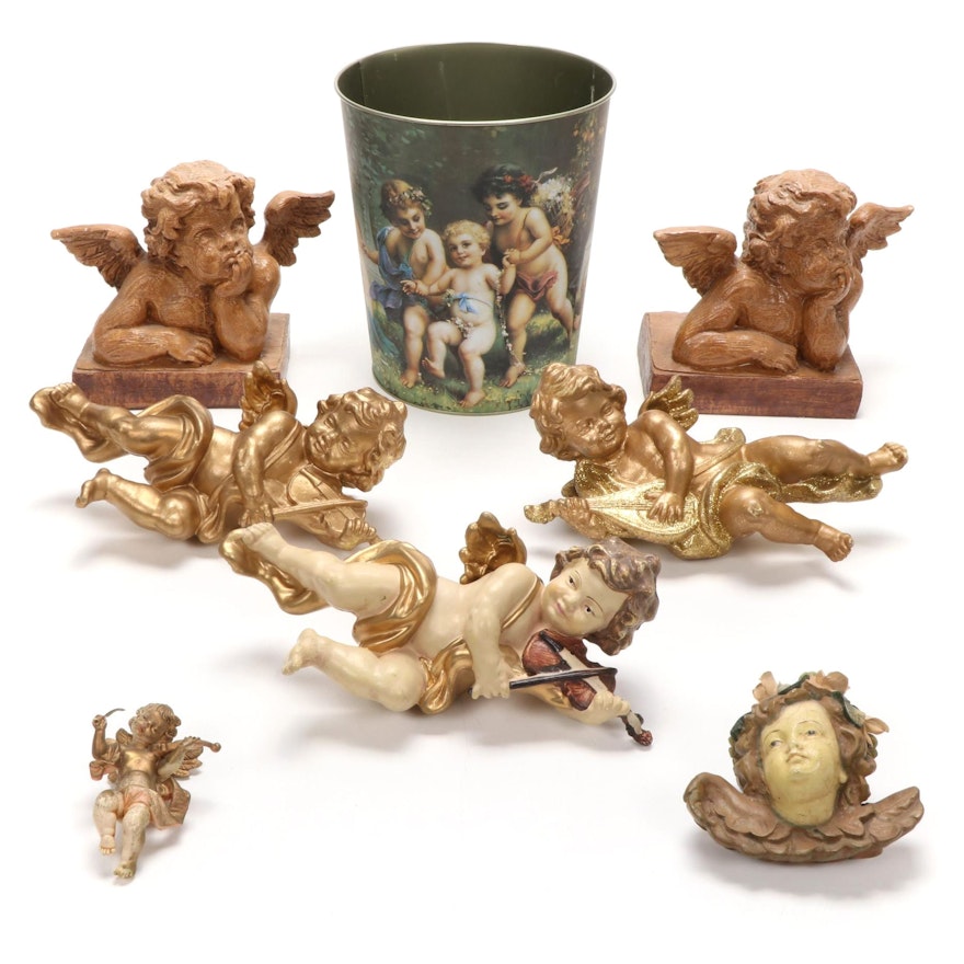 Raphael's Angels Bookend with Other Cherub Themed Decor, Late 20th Century