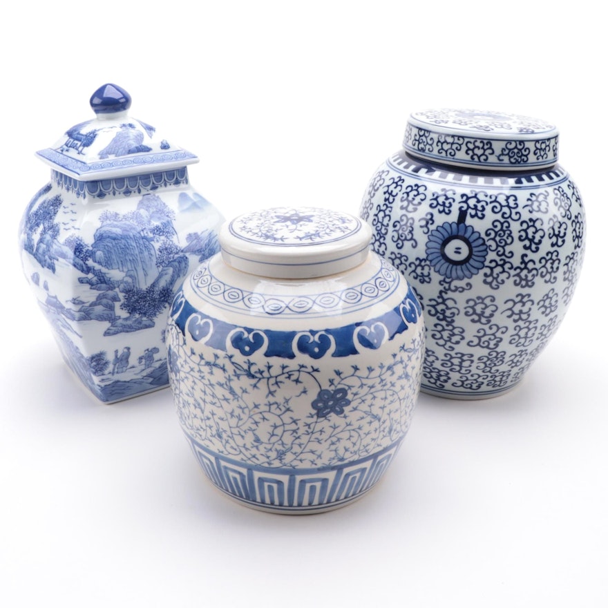 Chinese Blue and White Ceramic Ginger Jars, Contemporary
