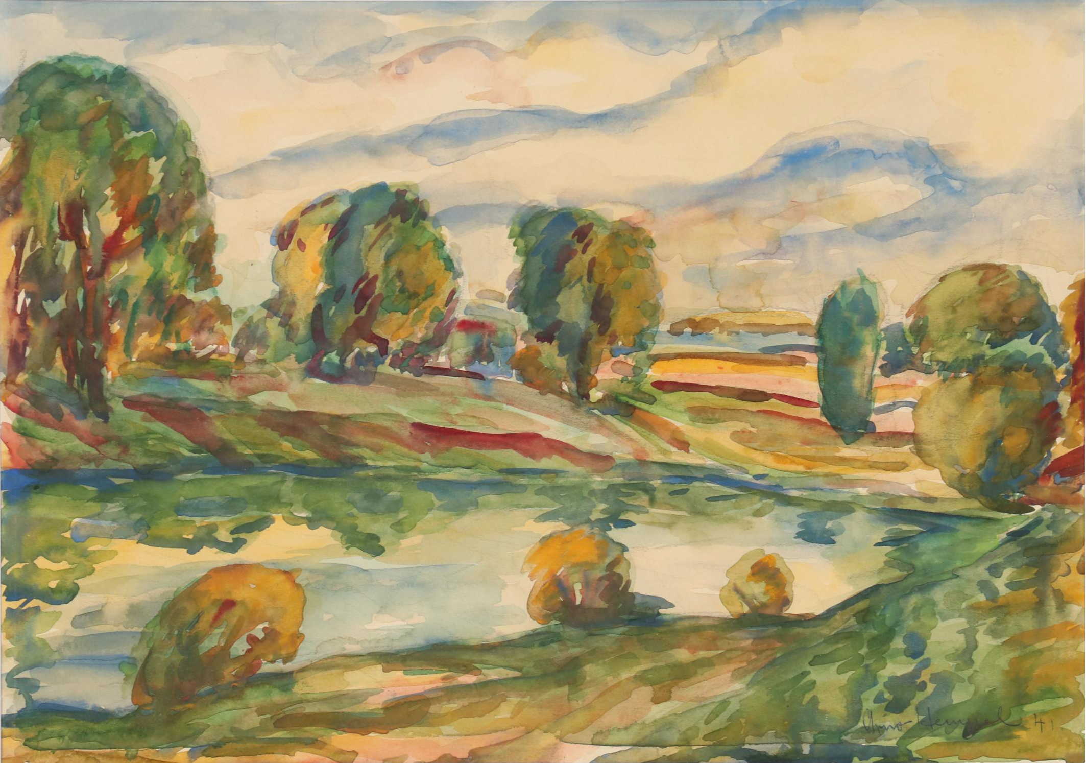 Arno Hempel Landscape Watercolor Painting, 1941