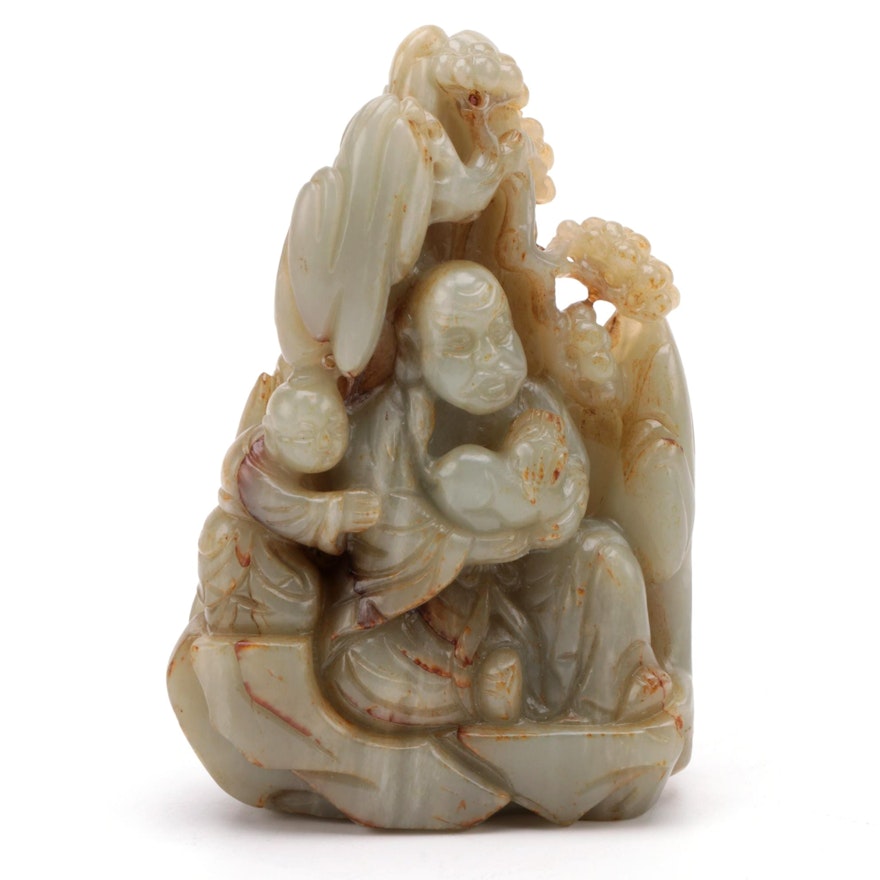 Chinese Carved Serpentine Figures in a Landscape Figurine