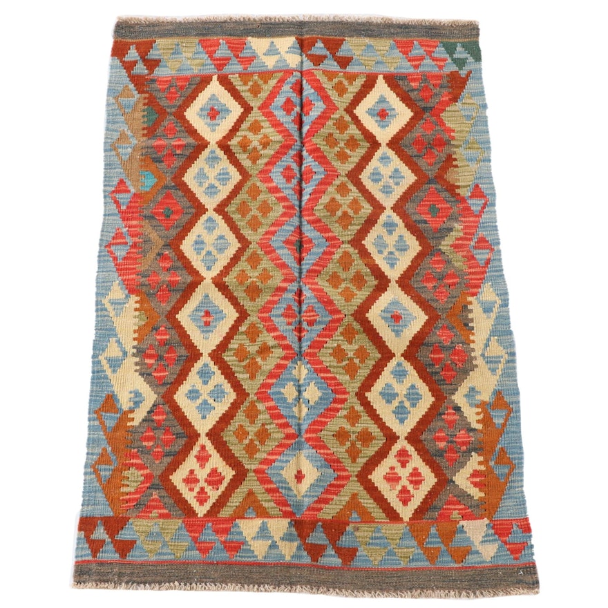 3'2 x 4'9 Handwoven Afghan Wool Kilim Area Rug