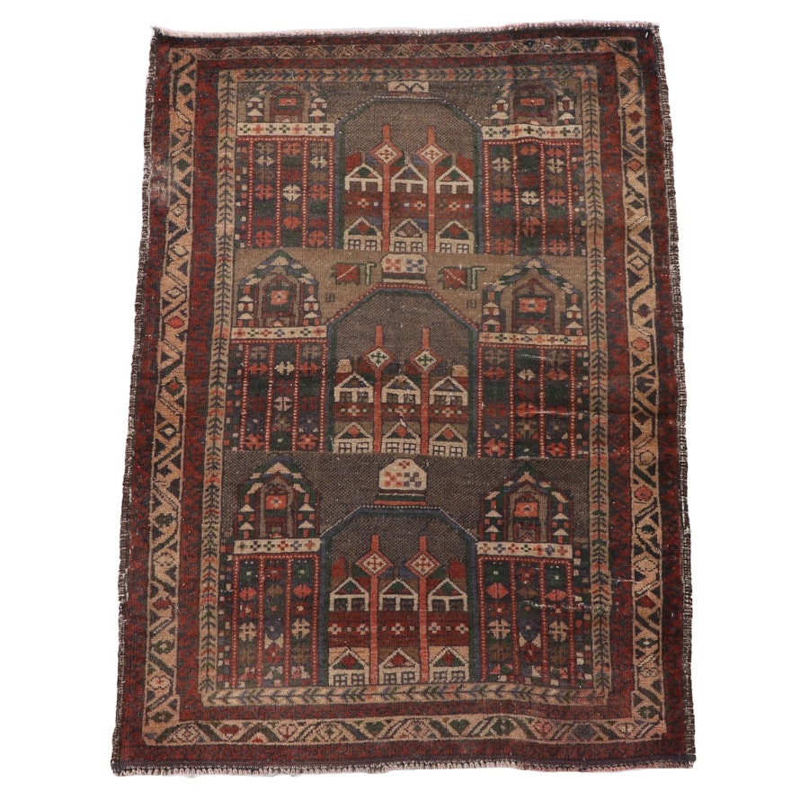 2'11 x 4'4 Hand-Knotted Persian Baluch Wool Prayer Rug