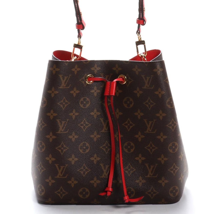 Louis Vuitton NeoNoé Buket Bag in Monogram Canvas and Red Leather
