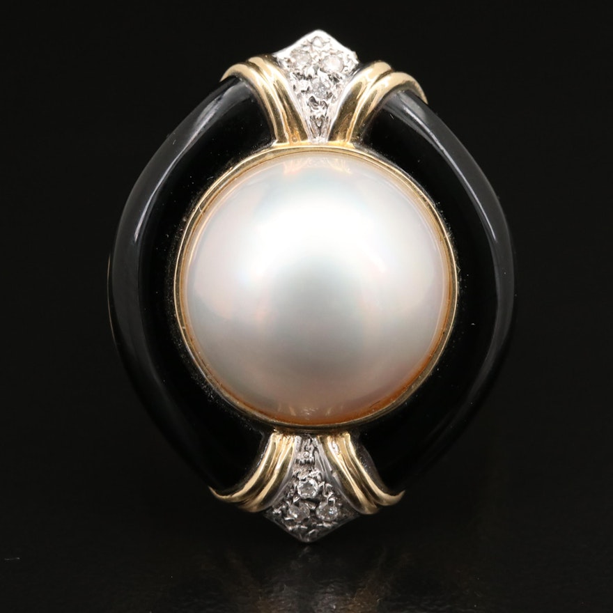 14K Mabé Pearl, Diamond and Black Onyx Ring