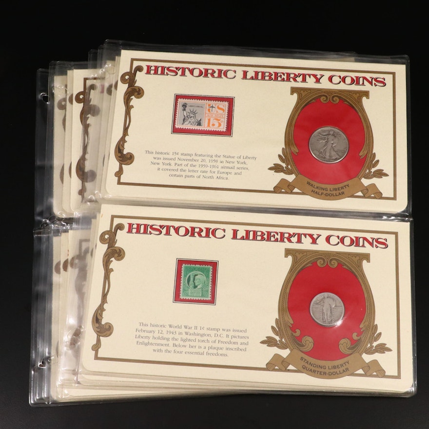 Six Album Pages of "Historic Liberty Coins" Silver U.S. Coins