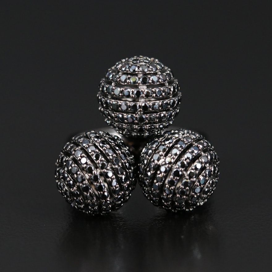 Sterling Silver Triple Spinel Balls Ring