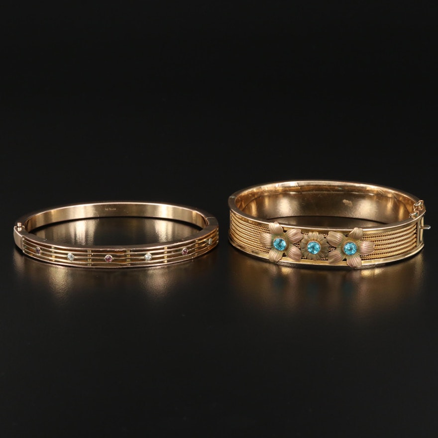 1930s and 1940s Floral and Openwork Hinged Bracelets