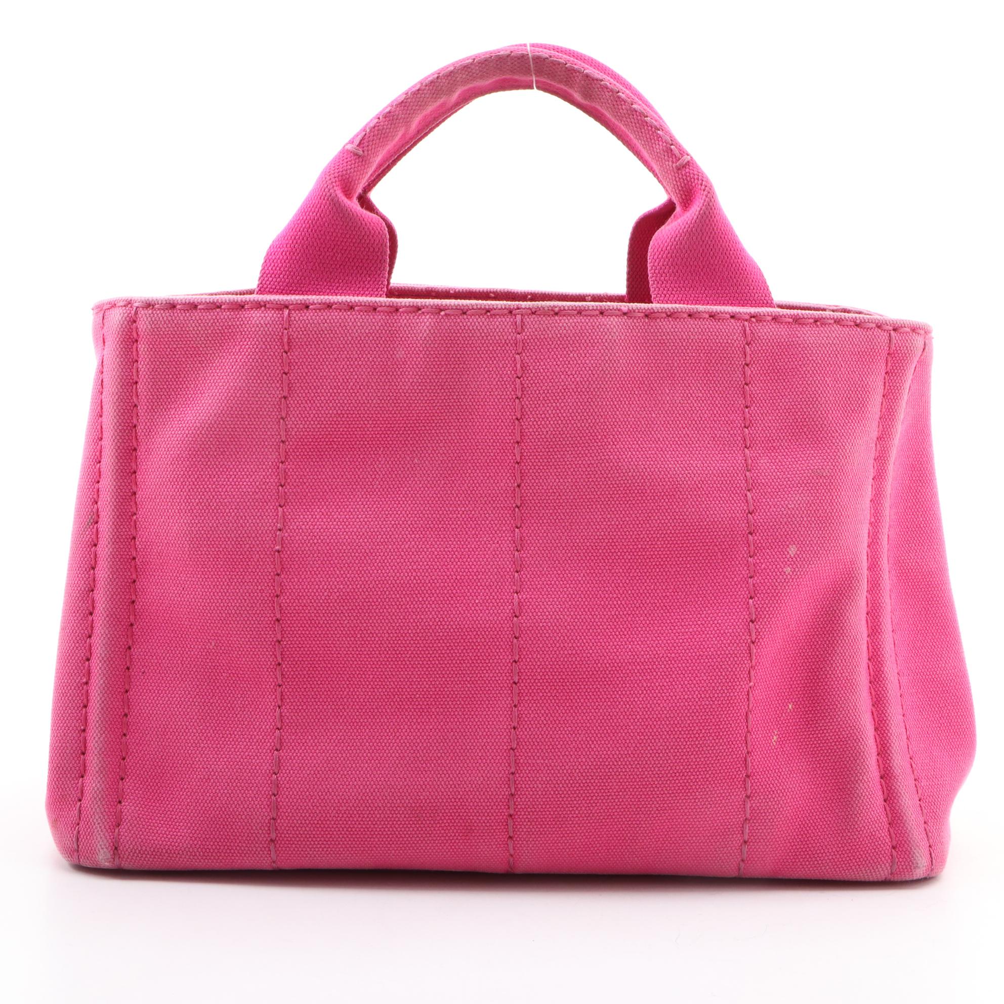 Prada Canapa Logo Tote PM in Pink Canvas