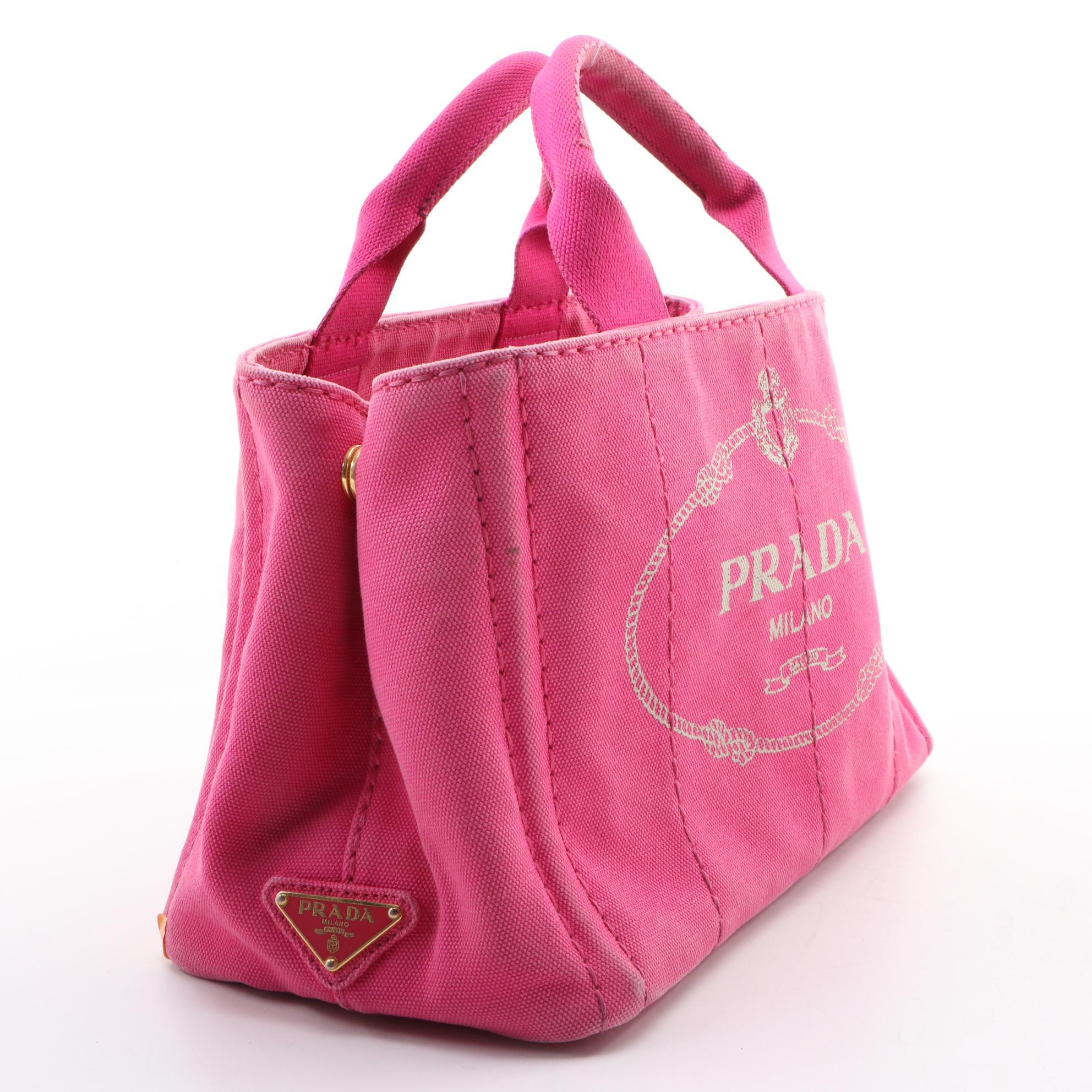 Prada Canapa Logo Tote PM in Pink Canvas