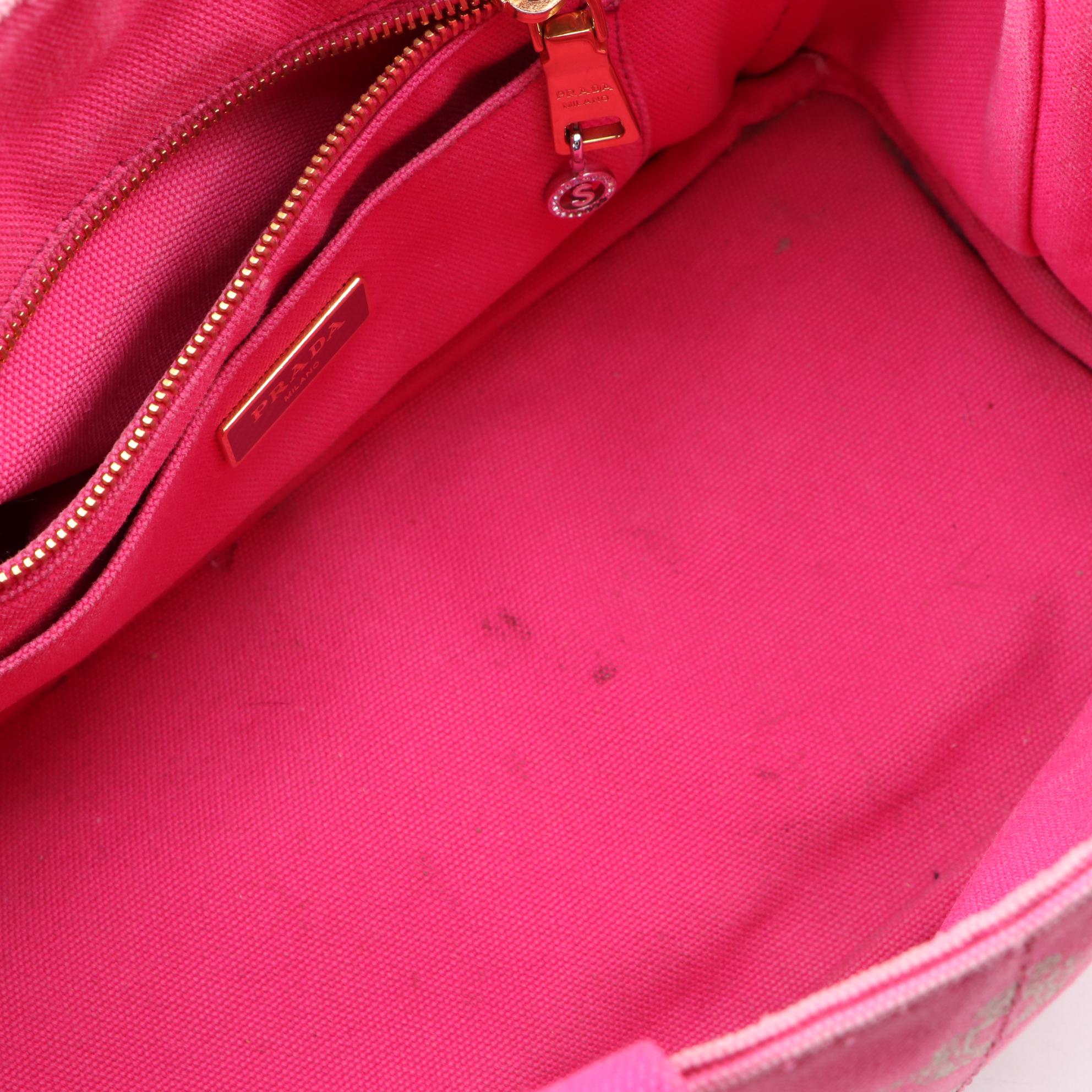 Prada Canapa Logo Tote PM in Pink Canvas