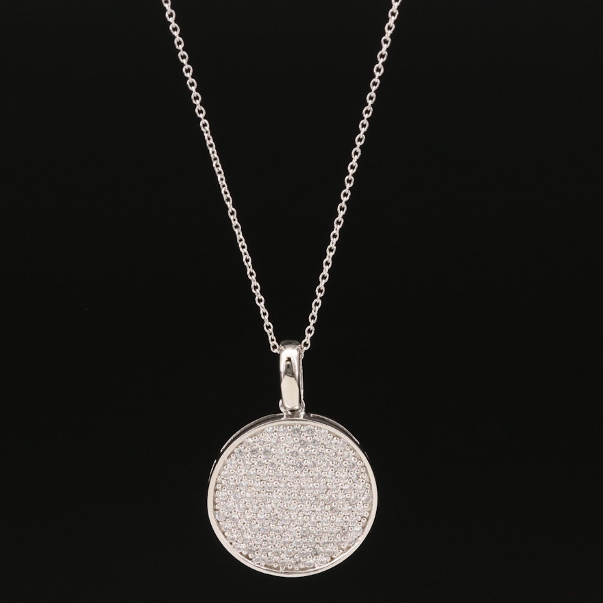 Sterling Cubic Zirconia Disk Pendant Necklace