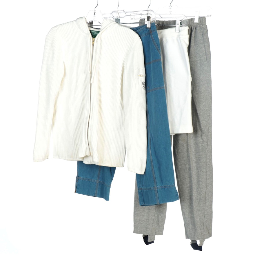 Ralph Lauren Brand Rib Knit Hoodie, Crop Jeans, Cotton Shorts and Stirrup Pants