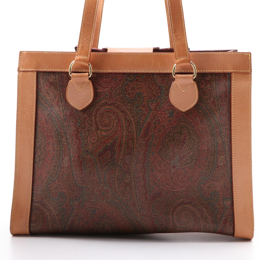 ETRO Paisley Print Tote Bag in Coated Canvas and Leather