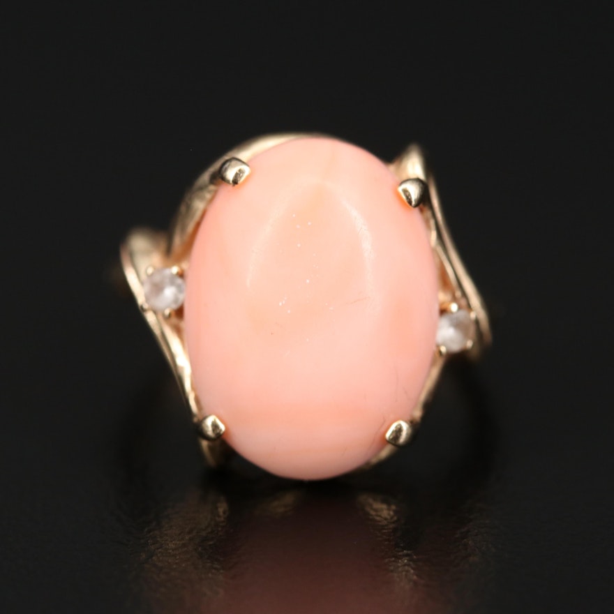 14K Coral Ring with Spinel Accents