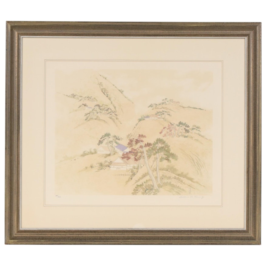 Diane Hsu Kung Color Lithograph "Autumn Mountains," Late 20th Century