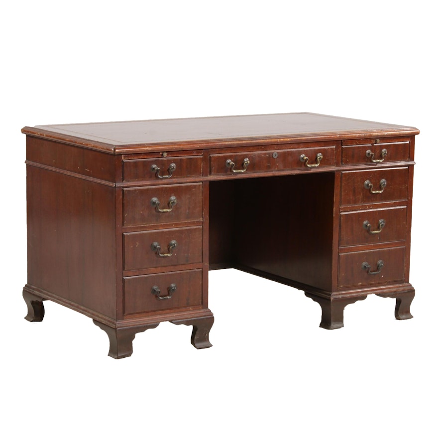 George III Style "Dupont Duco" Finished Mahogany Kneehole Desk, Mid-20th Century