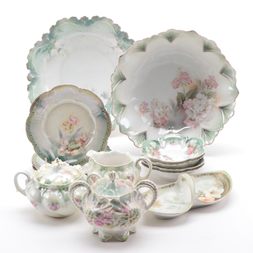 Reinhold Schlegelmilch German Floral Porcelain Creamer, Sugar, Bowls, and More