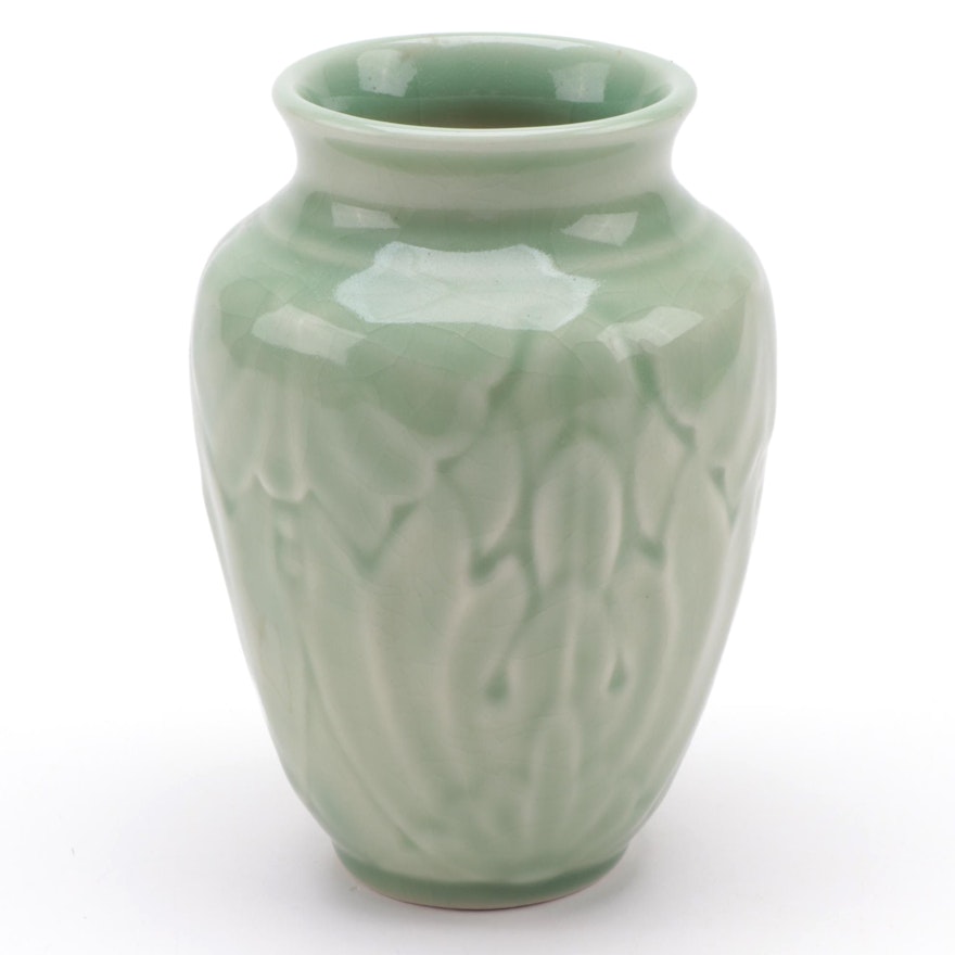 Rookwood Pottery "Lotus and Moth" High Glaze Ceramic Vase, 1945