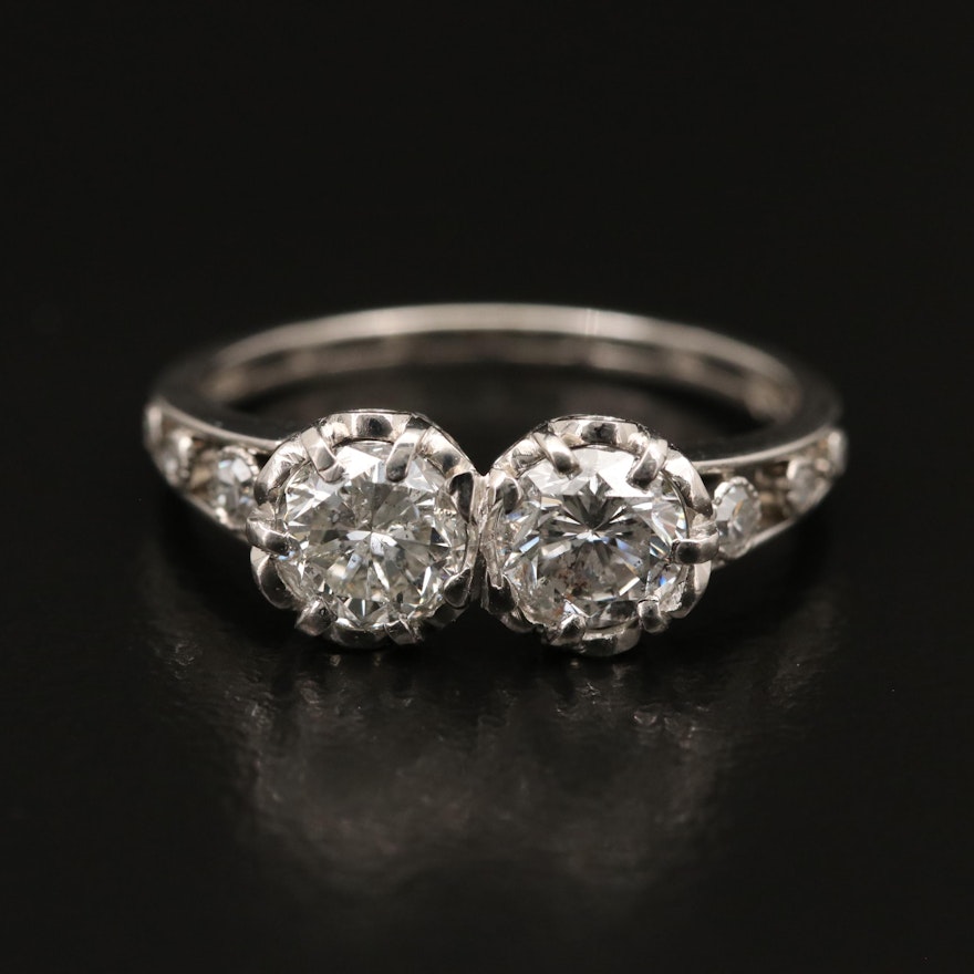 Vintage Platinum 1.04 CTW Diamond Toi et Moi Ring