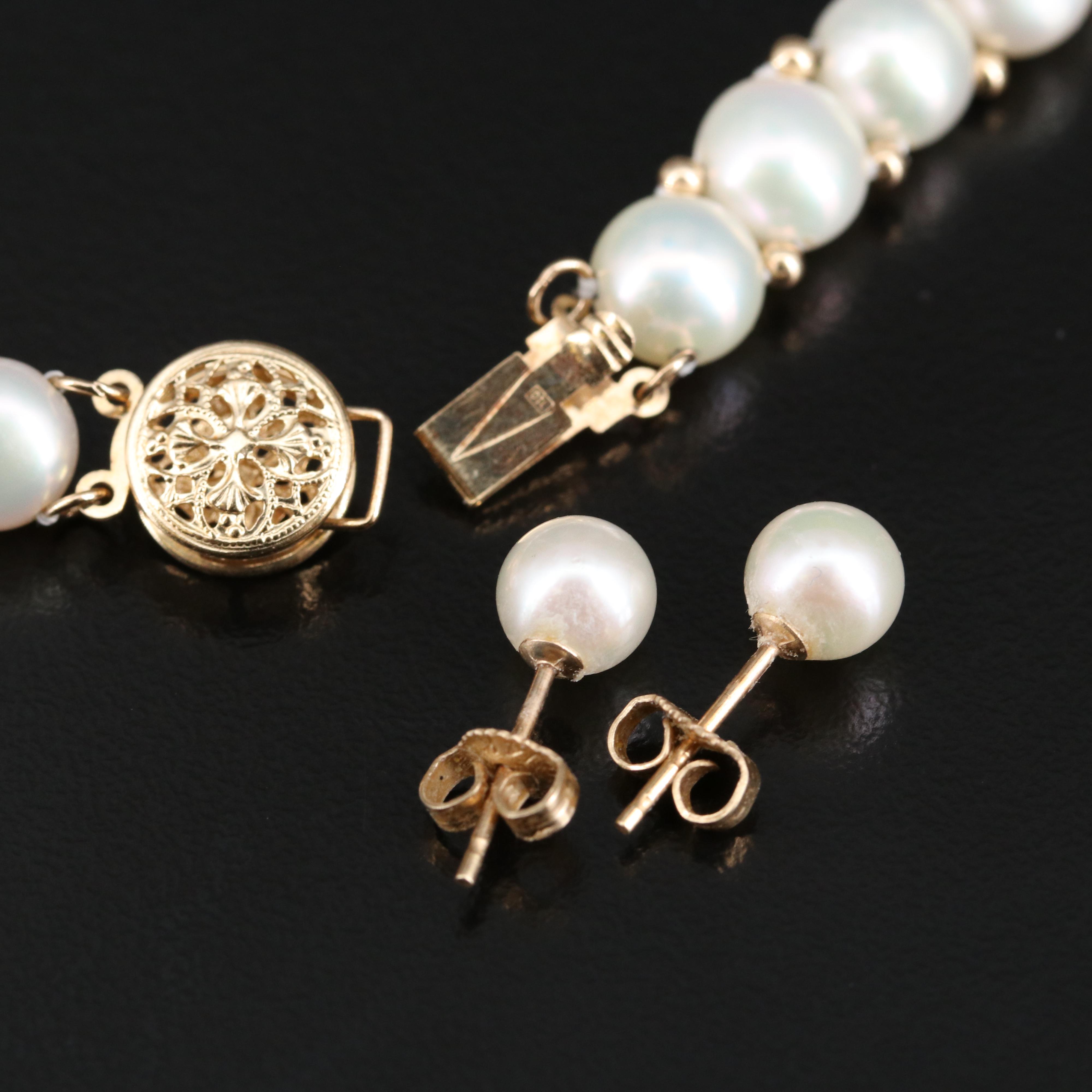14K Pearl Bracelet and Earring Set