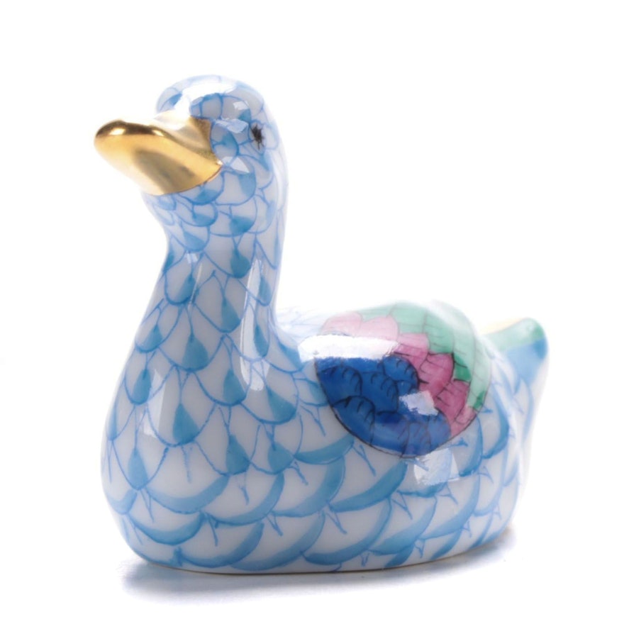 Herend Blue Fishnet "Baby Duck" Porcelain Figurine