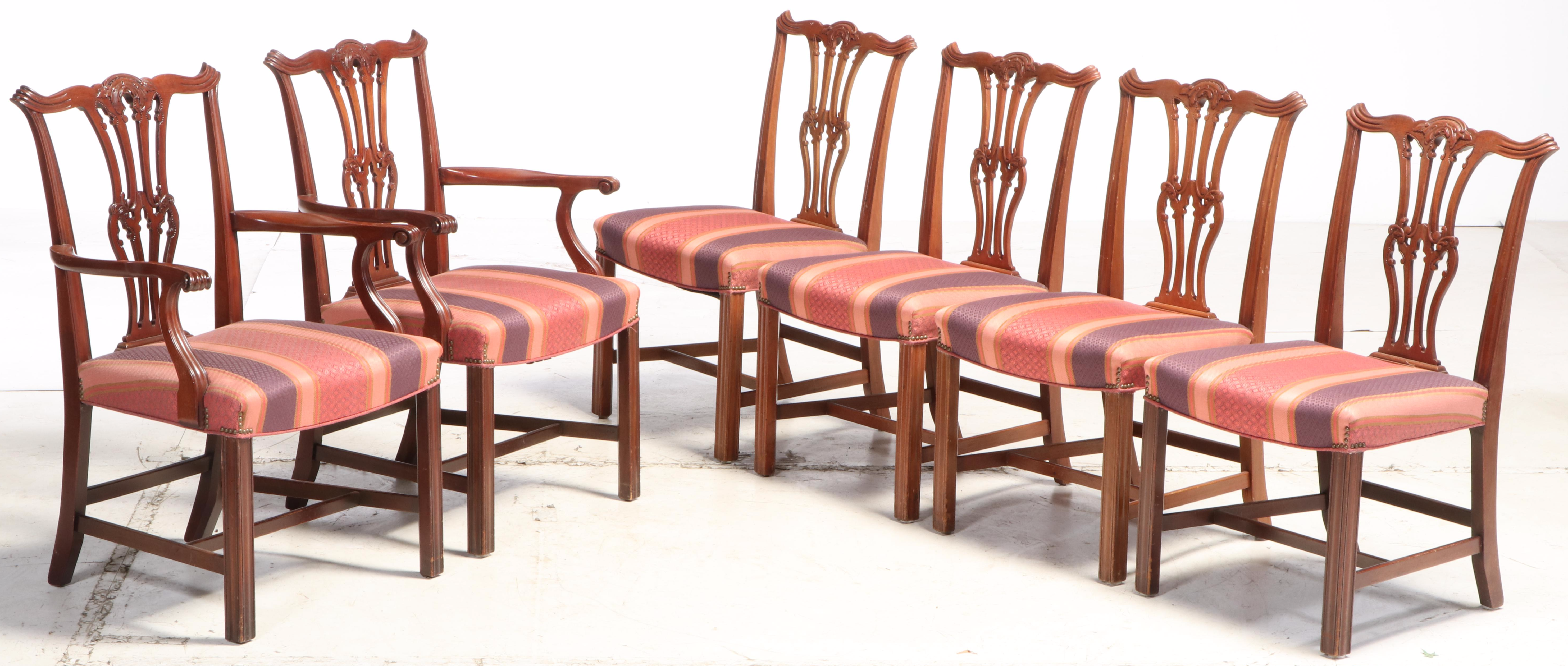 Baker Chippendale Style Mahogany Dining Table with Six Chairs, Mid-20th Century