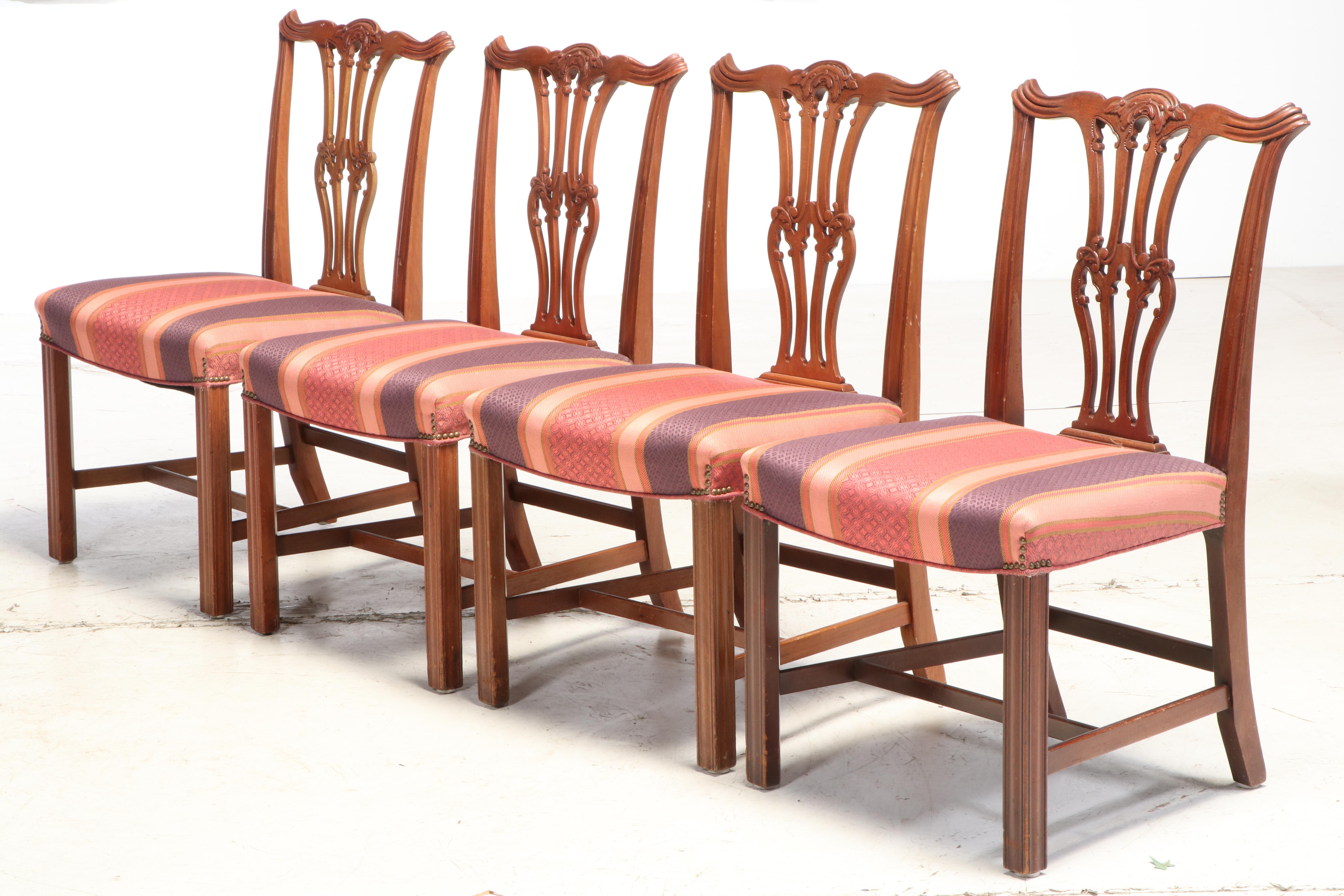 Baker Chippendale Style Mahogany Dining Table with Six Chairs, Mid-20th Century