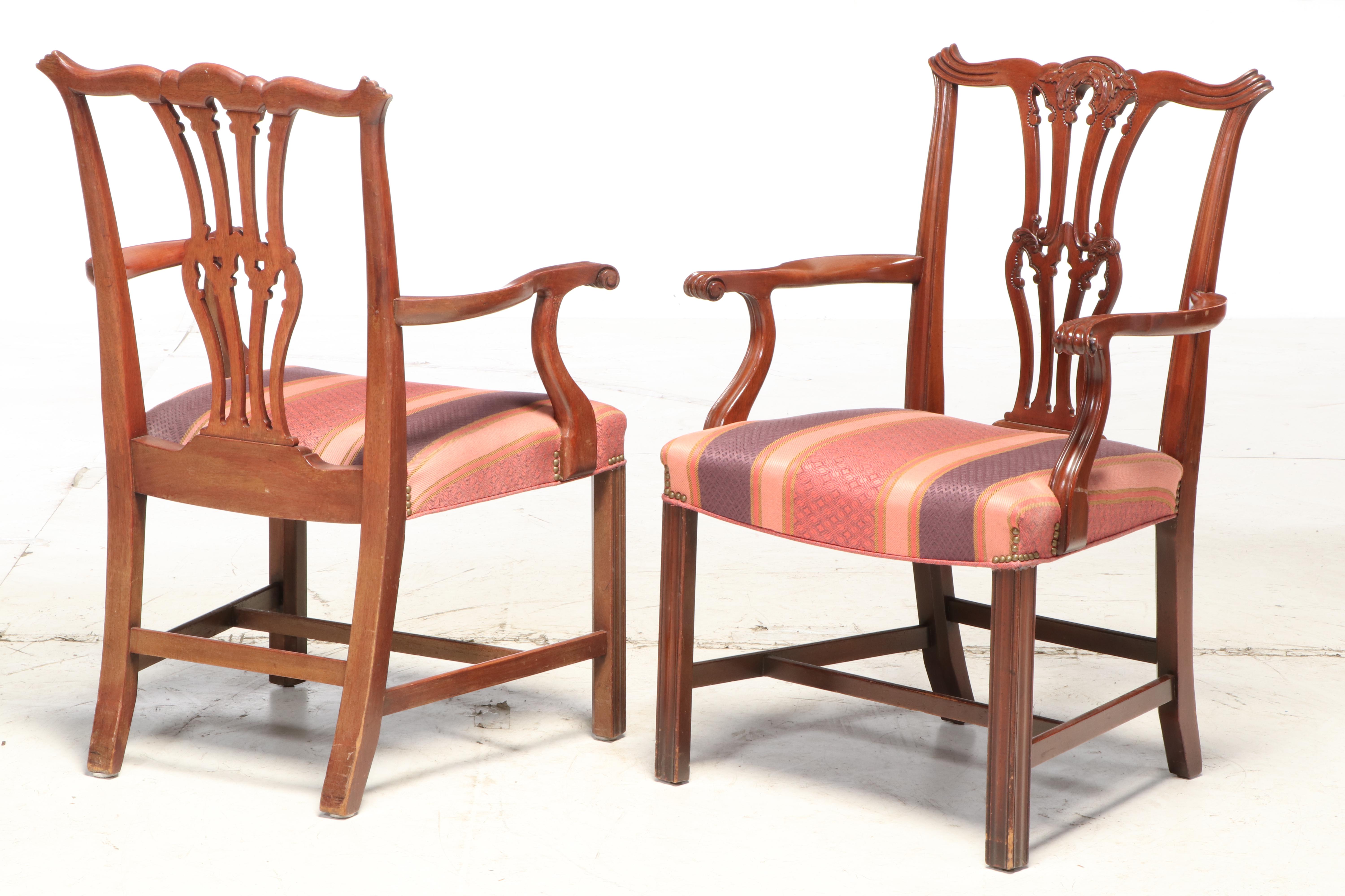 Baker Chippendale Style Mahogany Dining Table with Six Chairs, Mid-20th Century