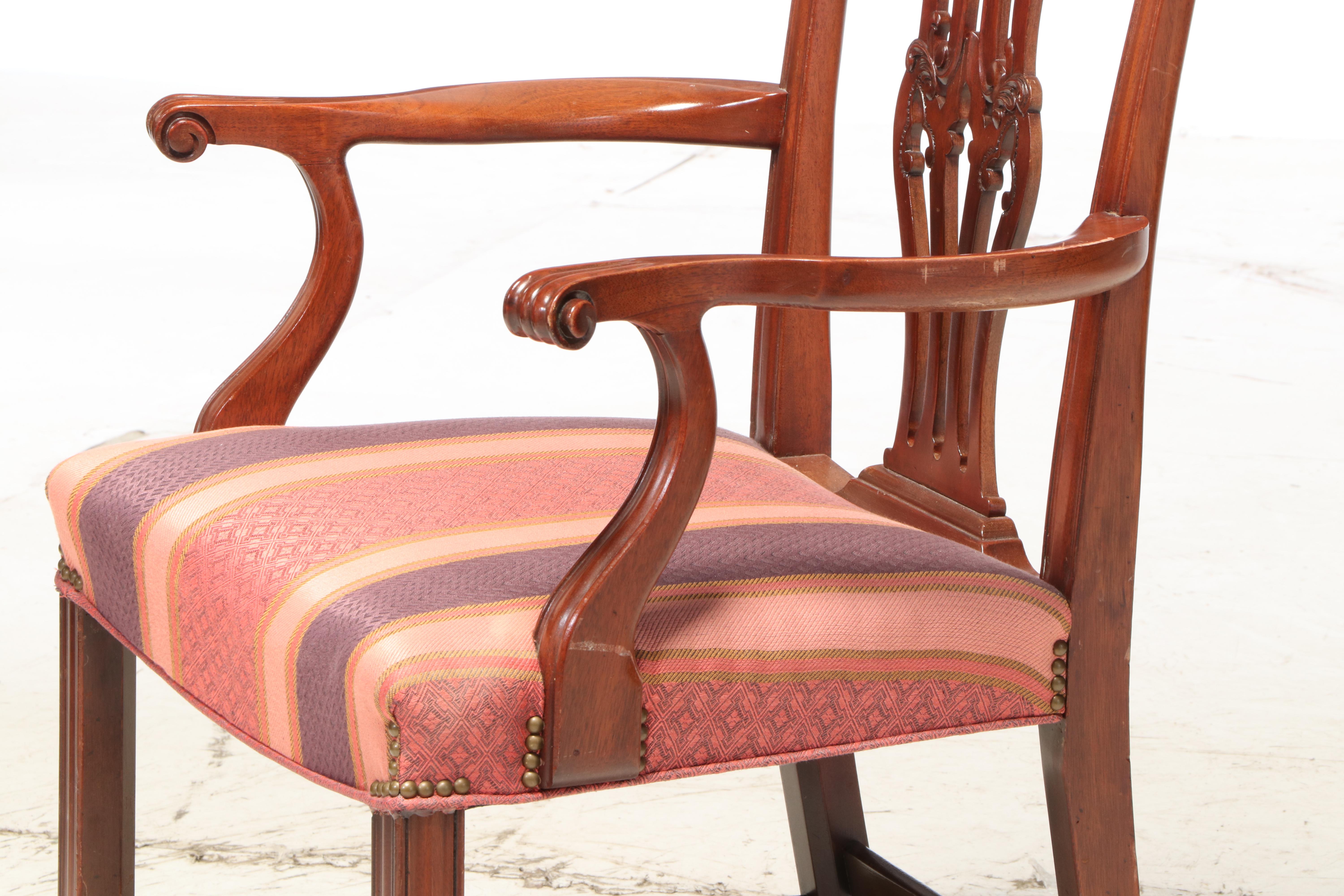 Baker Chippendale Style Mahogany Dining Table with Six Chairs, Mid-20th Century