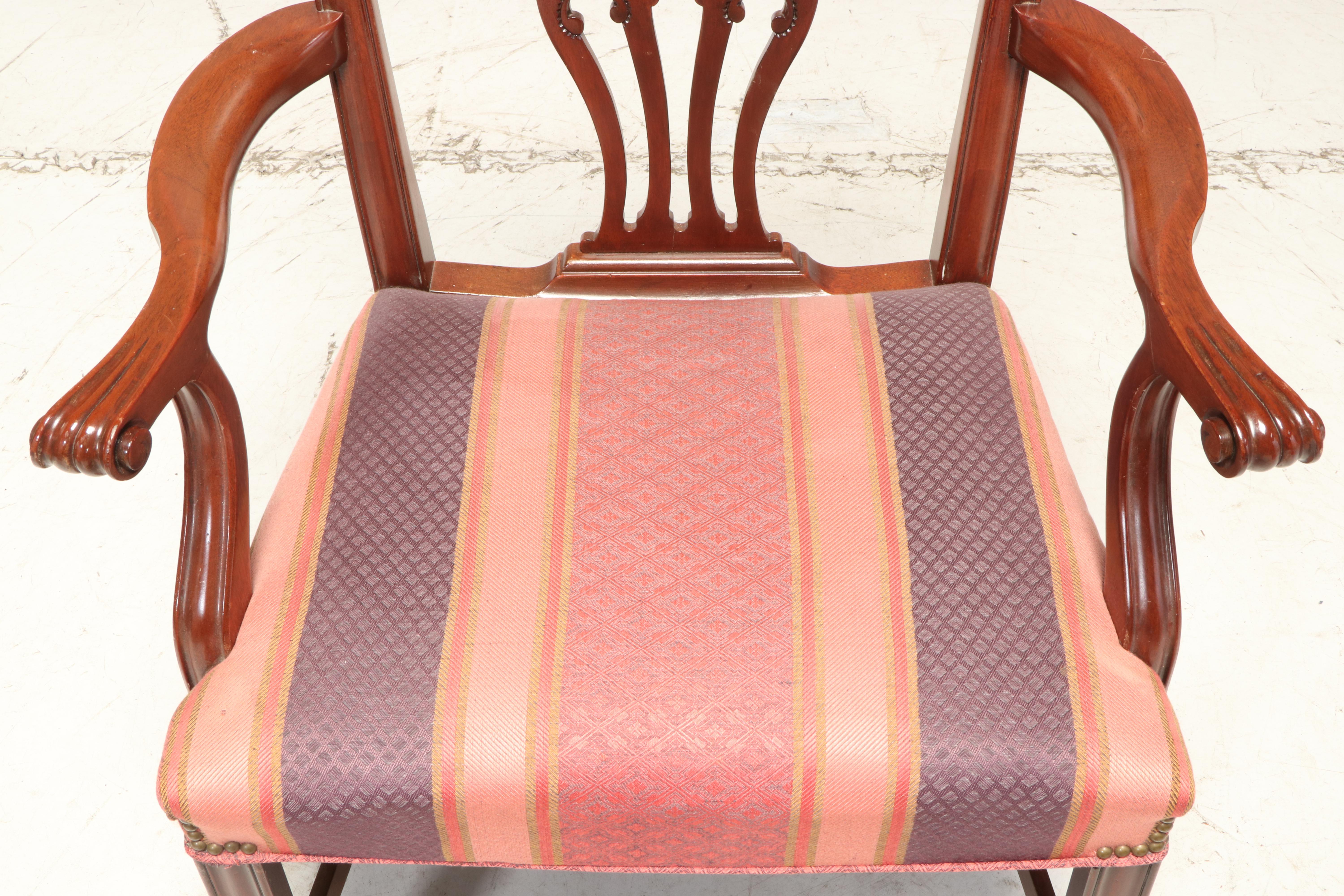 Baker Chippendale Style Mahogany Dining Table with Six Chairs, Mid-20th Century