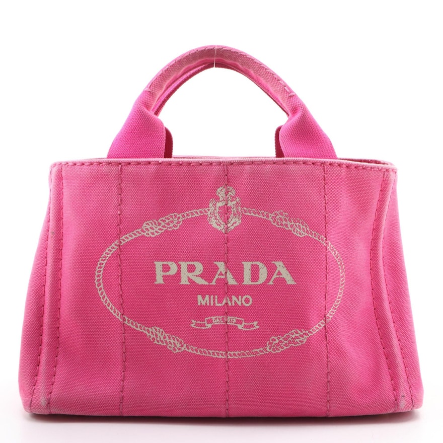 Prada Canapa Logo Tote PM in Pink Canvas